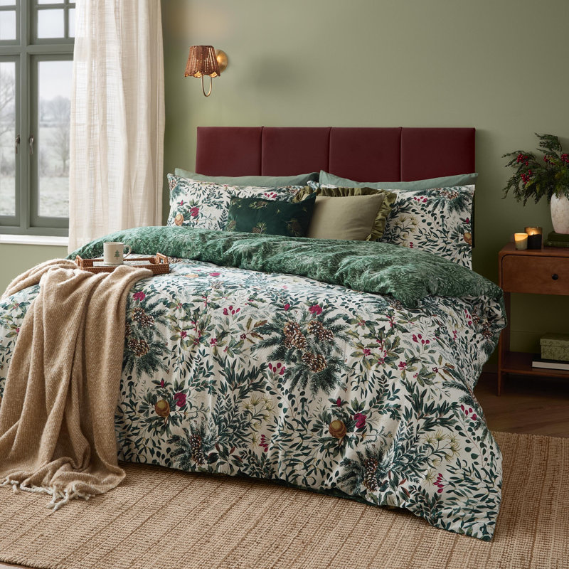 Winter Foliage Reversible Brushed Cotton Duvet Cover Set, King Size Bed(230x220cm) Duvet Cover+2Pillowcases