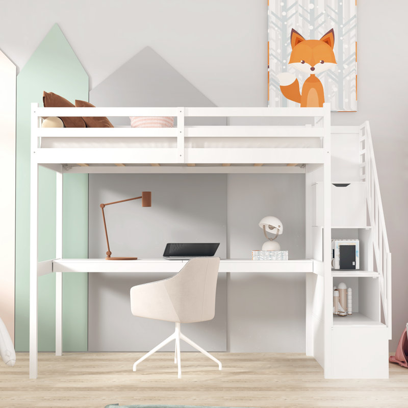 Feo Kids Twin Loft Bed with Drawers, White
