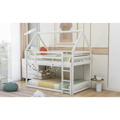 Lit simple superposé simple au-dessus de simple, lit maison avec échelle, blanc (OLD SKU: WF197808AAK)