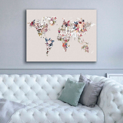 «World Map Flowers (Light)» par Design Fabrikken, art mural épique sur toile, 54 po x 40 po