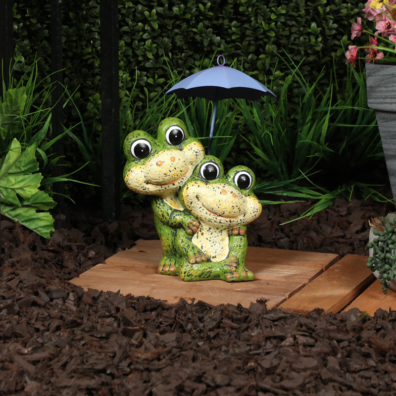 Statue de grenouille H 11 "avec parasol mauve pour jardin, patio et pelouse
