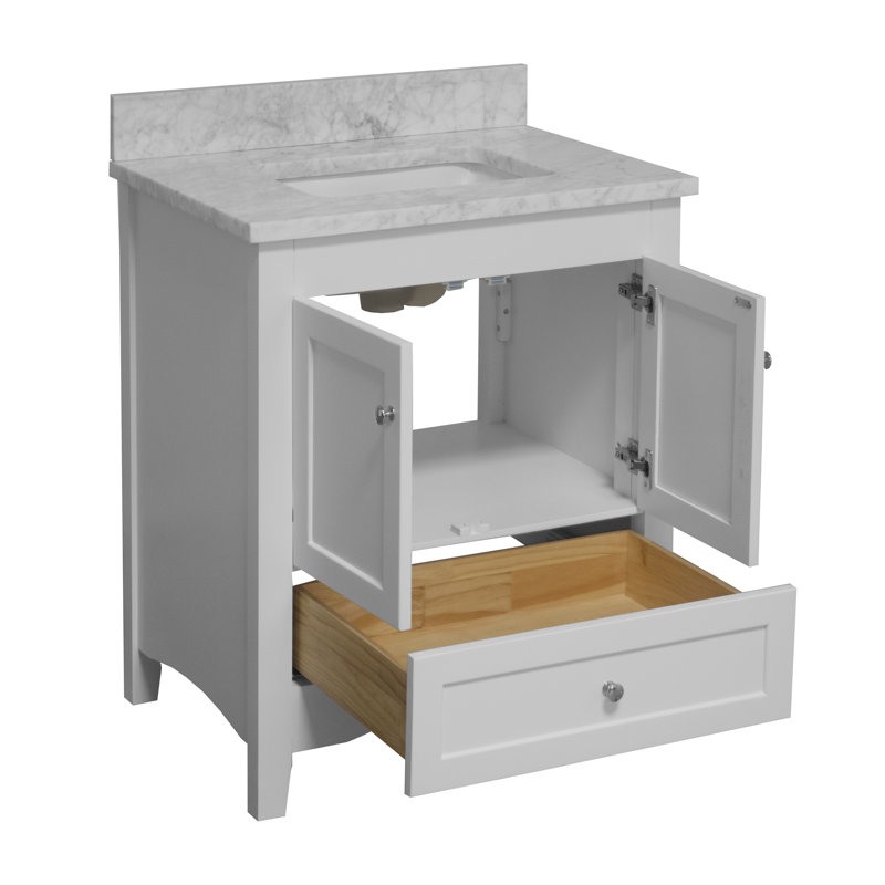 Ensemble de meuble-lavabo simple 30 po Edber, Marbre de Carrare, Blanc