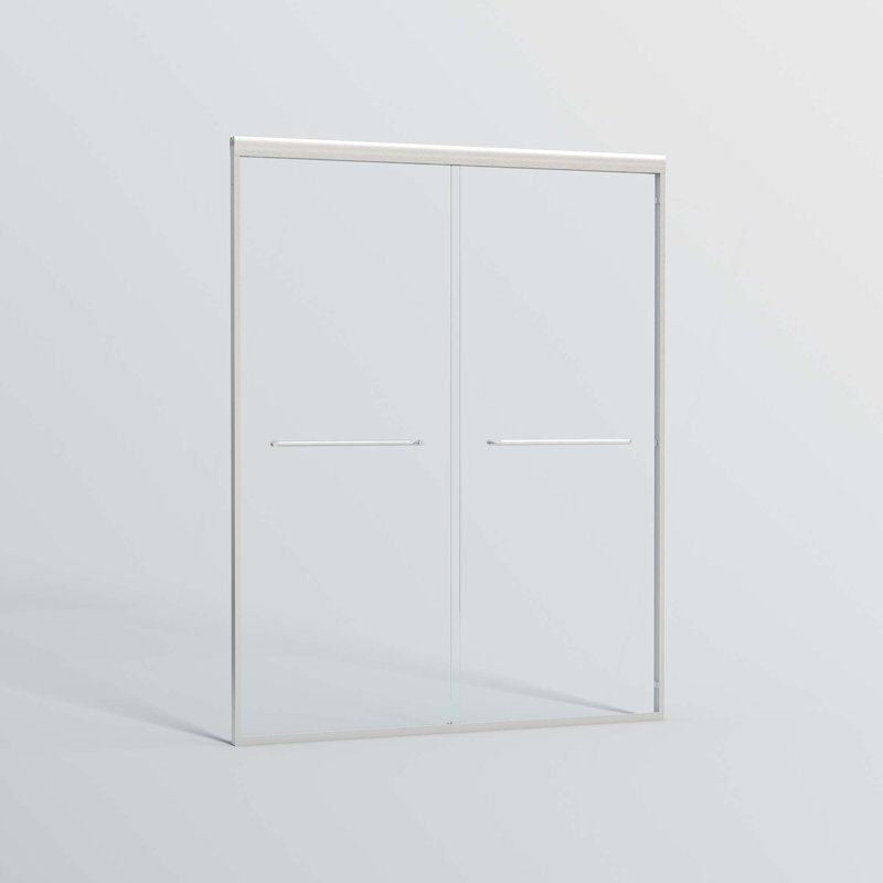 Double Sliding Shower Door,Semi-Frameless Bypass Bathroom Sliding Door With Tempered Glass For Walk-In Shower, Chrome