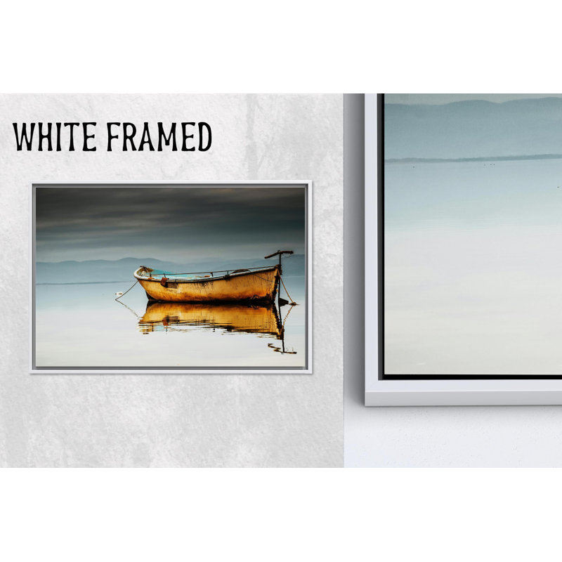 Toile imprimée: art mural en verre paysage de mer - décor de cuisine bateau jaune, 1P WhiteFramedCanves