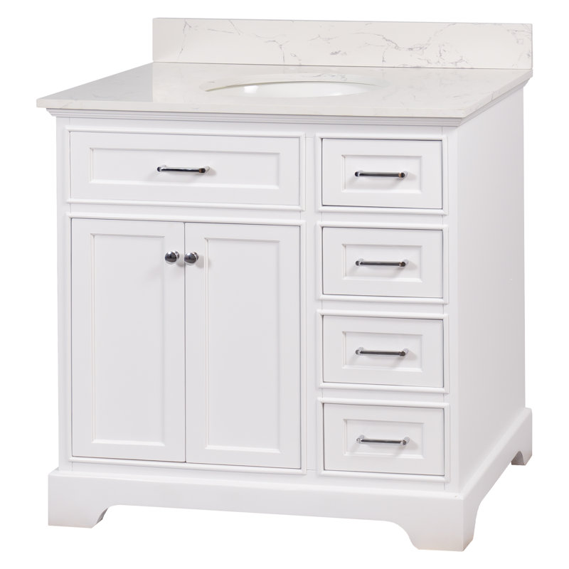 Ensemble de meuble-lavabo simple 36 po Ronnie, Blanc, Marbre d'ingénierie