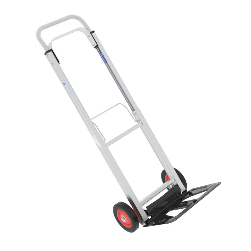 Chariot de manutention pliable, capacité de 90 kg, en alliage d'aluminium, avec roues en caoutchouc de 15 cm et poignée télescopique, noir.