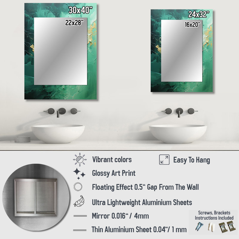 Emerald Euphoria I - Landscapes Large Wall Mirror, Green Decorative Mirror, Printed Metal Art, 32" x 24"