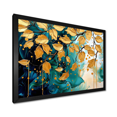 Emerald Embrace Of Golden Leaves I - Leaves Wall Décor