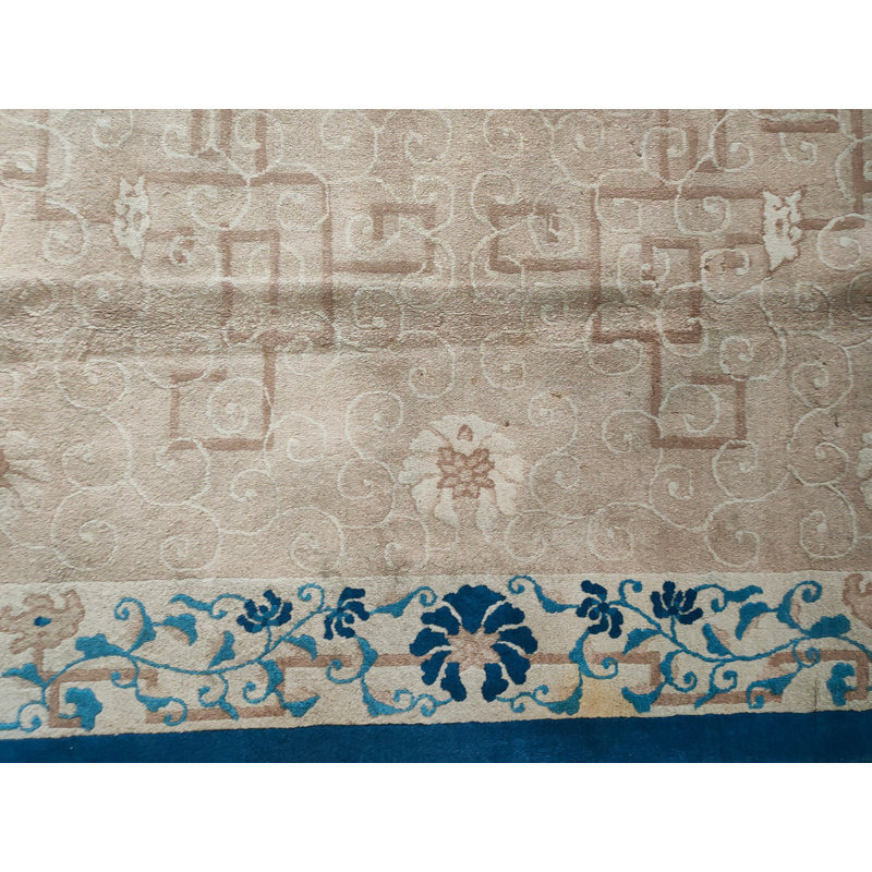 Tapis rectangulaire ivoire beige crème en laine antique blanc noué à la main des années 1930