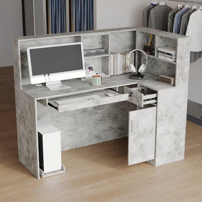 Bureau de réception en L, comptoir de coin de 55 po avec tiroir et armoire verrouillables