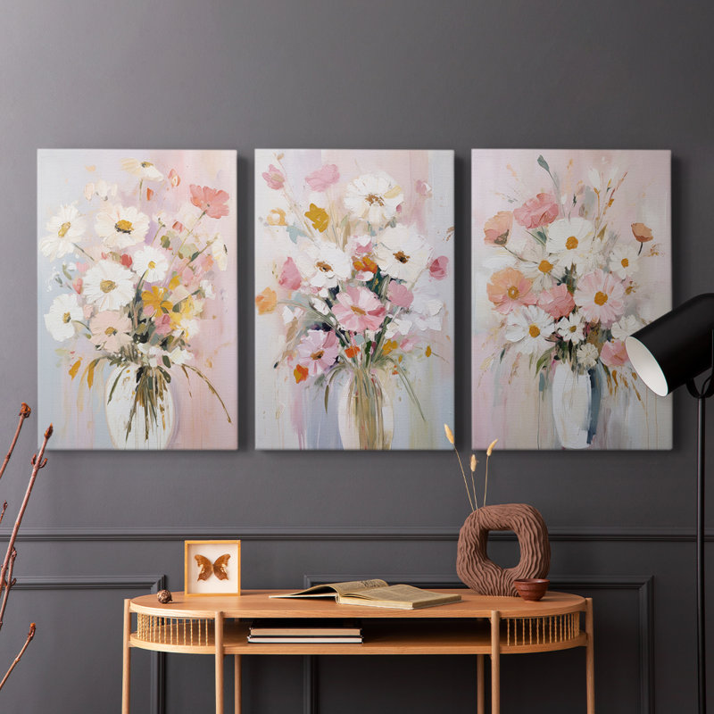 Étude florale série CX III - Ensemble de 3 toiles tendues avec châssis - Prêt à être accroché, H 27 po x l 18 po