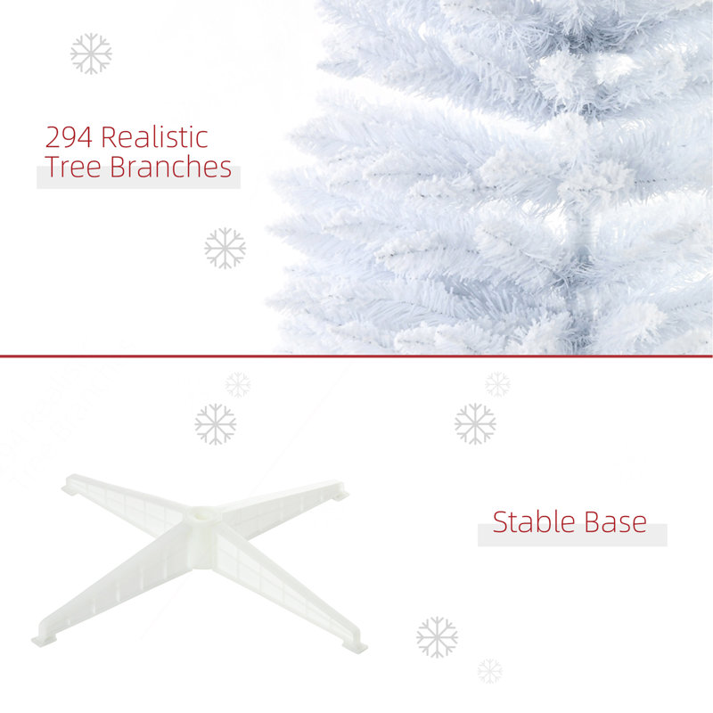 Arbre de Noël artificiel enneigé 5 pi, arbre de Noël mince avec branches réalistes et base en plastique pour décoration d'intérieur, blanc