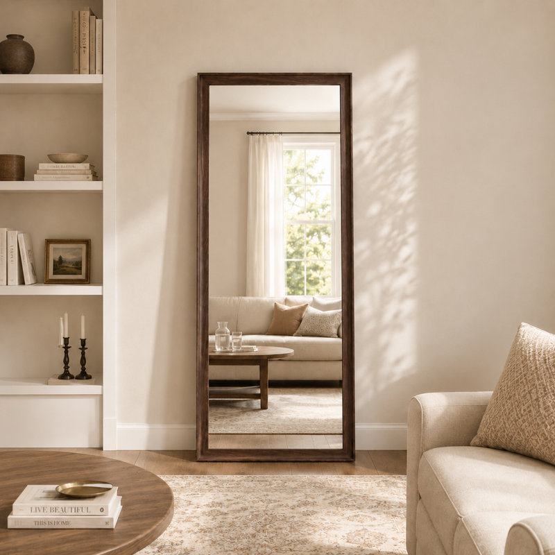 Miroir pleine grandeur 67 x 25 à grain de bois avec cadre en polyuréthane durable sans cuivre et verre d'argent, 67" x 25"