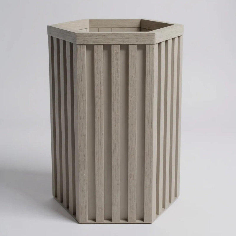 Hexagon Column Planter MD - Grey Brown, Brown Gray, 22.25" H x 13.5" W x 11.75" D