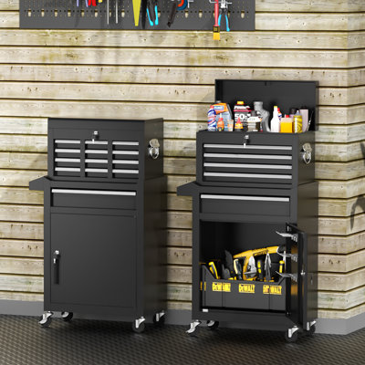 Coffre à outils 5 tiroirs à roulettes, armoire à outils amovible en métal 2-en-1 avec roues verrouillables