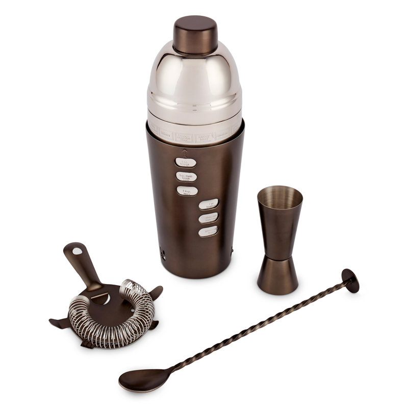 Bronze and Silver 4-Piece Cocktail Shaker Bar Tool Set