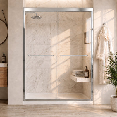 Fusion 56"-60''W x 60'' H Double Sliding Framed Shower Tub Door in Chrome with 5/16" Clear Glass