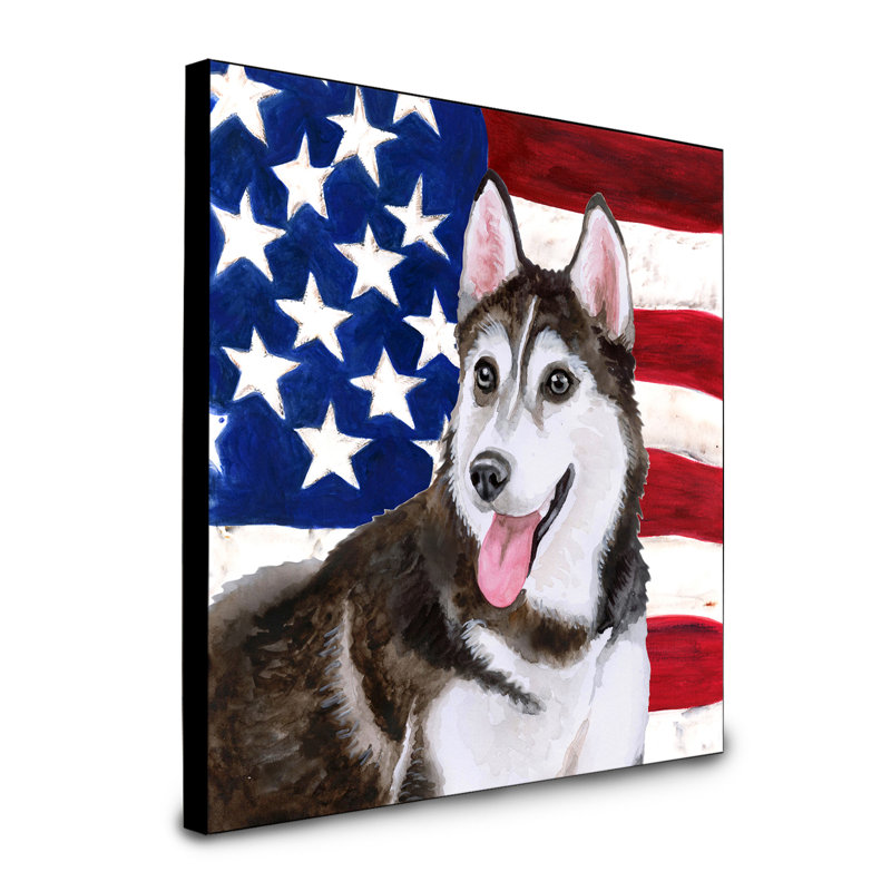 Panneau mural patriotique art Double Down, Husky de Sibérie noir