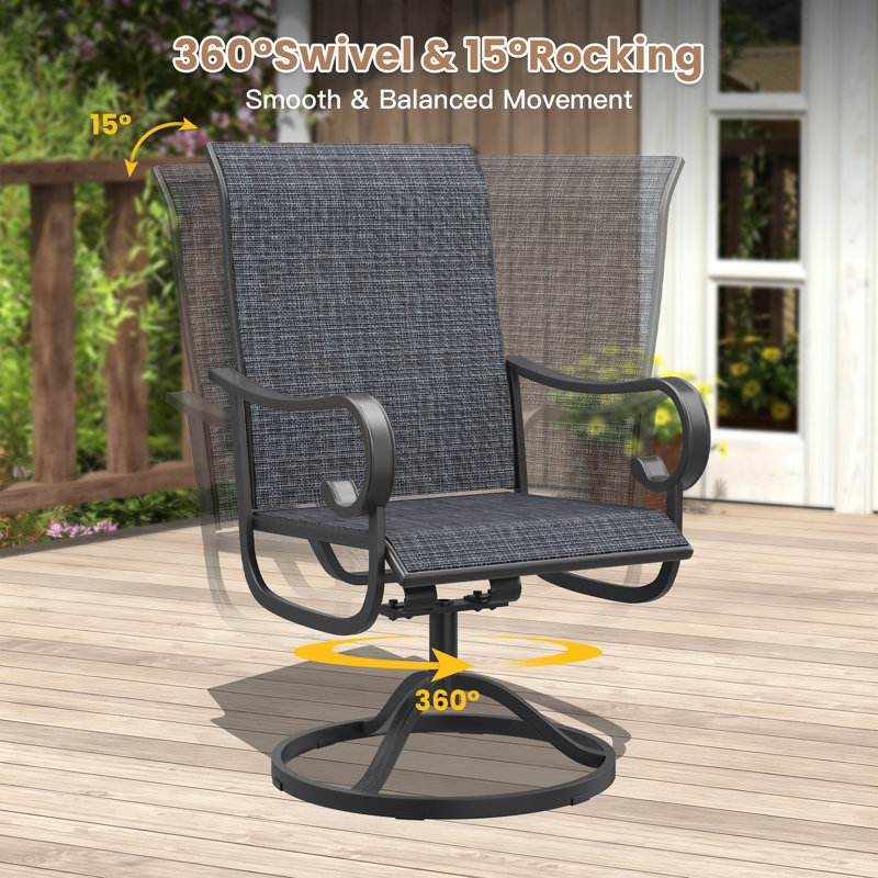Aldreda 4-Person Round Patio Dining Set With Swivel Textilene Chairs, Black/Black/Black