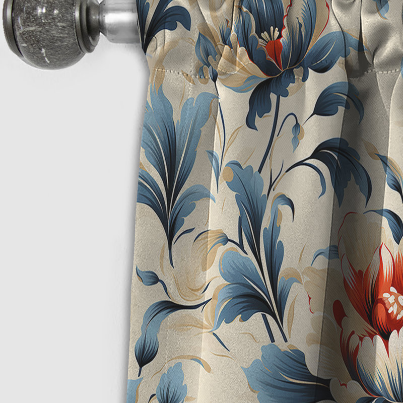 Ikat floral bleu victorien I - rideau ikat - rideau ikat occultant en velours - 1 panneau, L 52 po x L 108 po