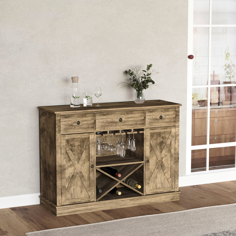 Armoire avec finition vintage et rangement pour le vin avec tablettes réglables en verre