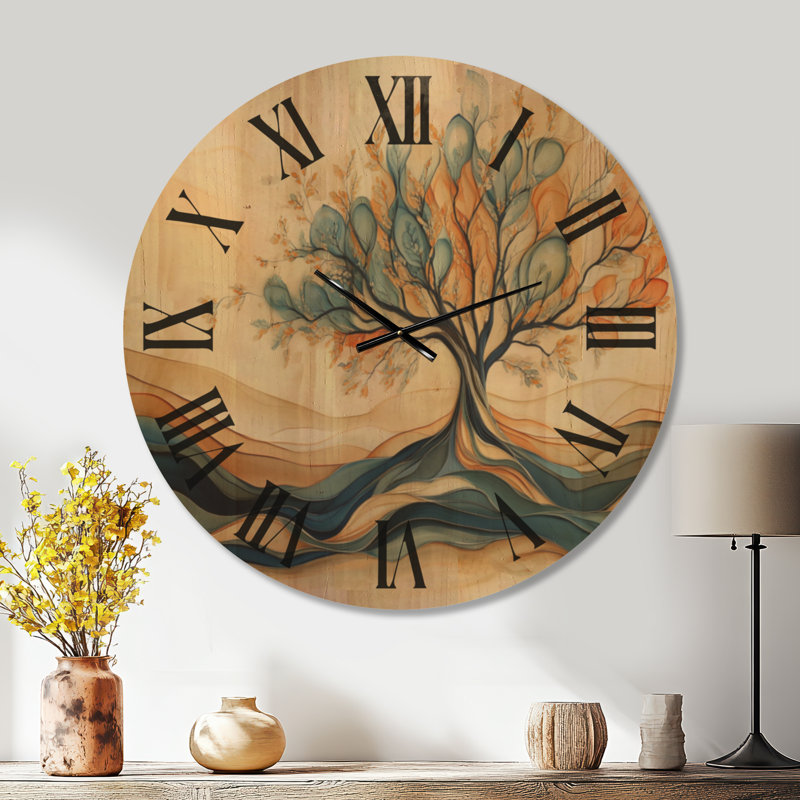 Horloge murale surdimensionnée en bois de style bohème, Arbre de vie soufflé par le vent, Extra Large
