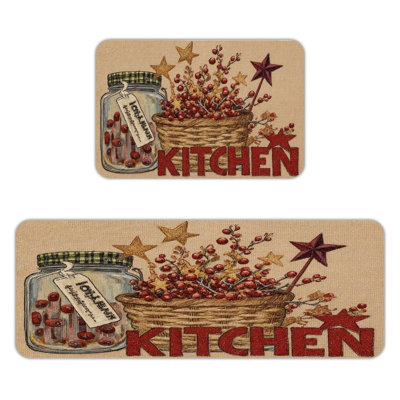 Rustic Berry & Star 2-Piece Kitchen & Entryway Mats