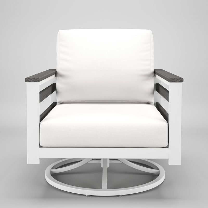 Chaise berçante d'extérieur en métal avec coussin Sunbrella Townsend, Toile blanche