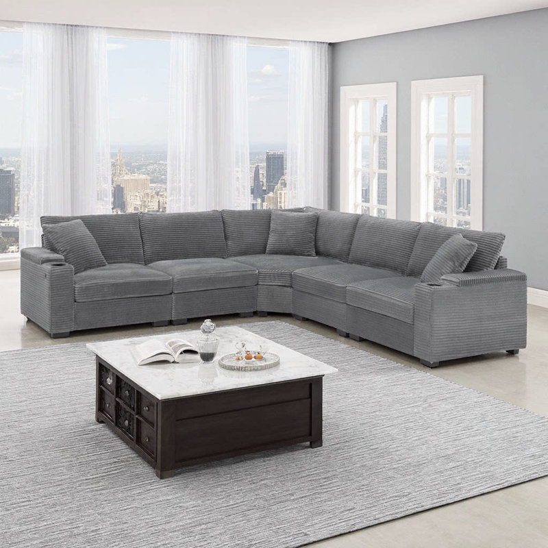 Canapé modulaire en L 106 po avec chargeurs USB, conception convertible pour la vie moderne, Gris