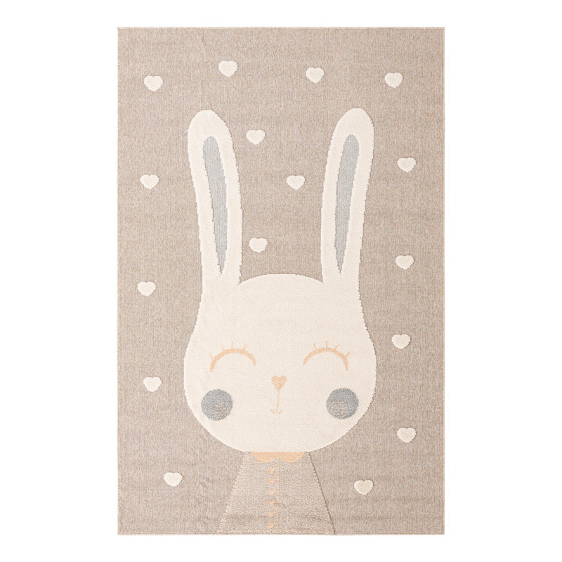 Unique Loom Heart Bunny  Whimsy Kids Rug, Rectangle 6'1" x 9'