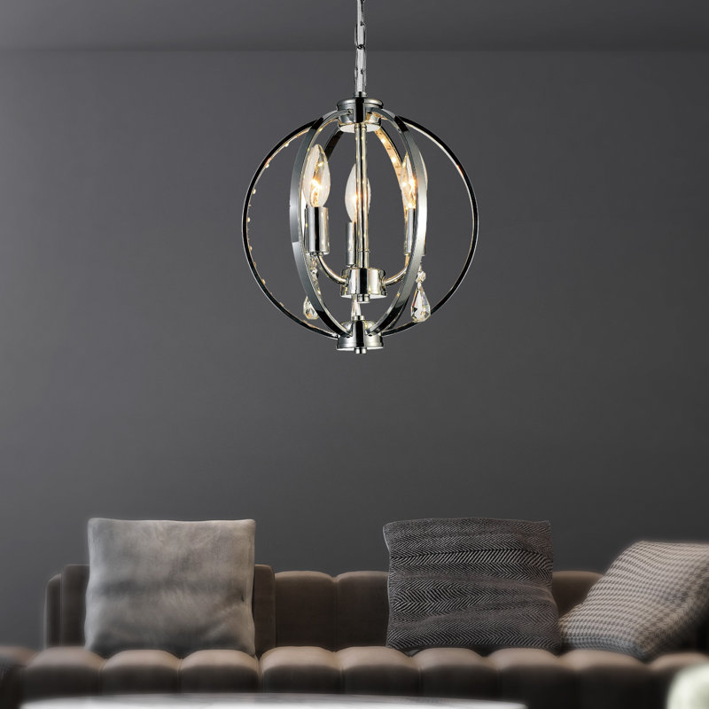 10'' Chrome Contemporary Pendant Light for Kitchen Island, Entryway, Bathroom - LED Compatible 3-Light with E12 Bulb Base
