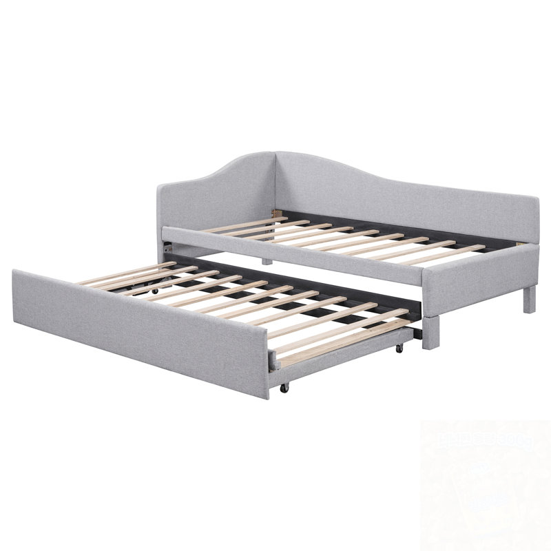 Twin Size Upholstered L-Shaped Daybed with Pop Up Trundle, Gray