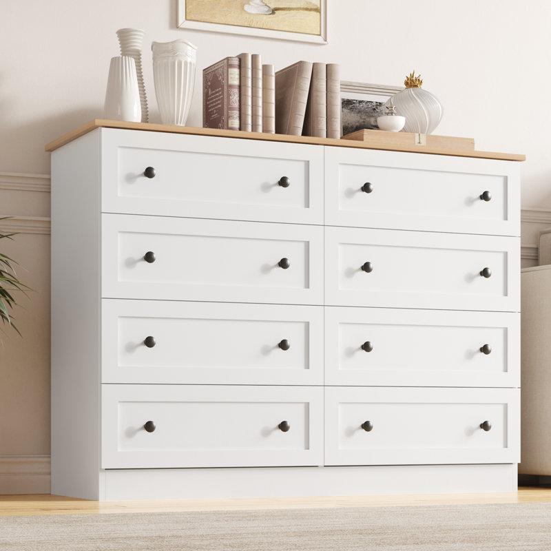 Commode 8 tiroirs pour chambre à coucher, commode de ferme pour placard 8 tiroirs, commode large moderne, armoire de rangement, chambre à coucher, salon, entrée, blanc