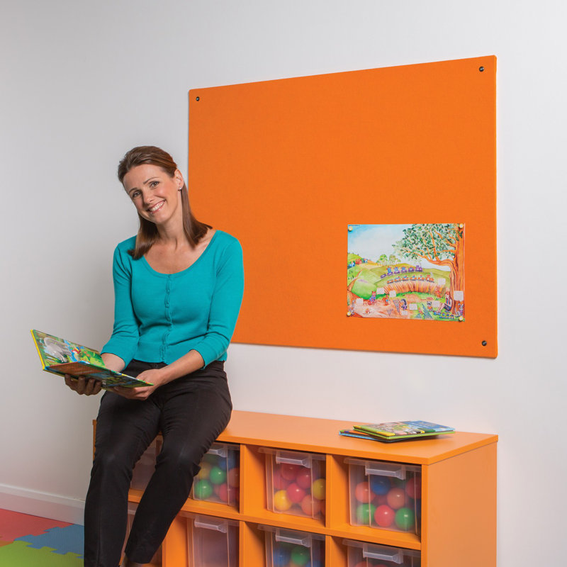 Wall Mounted Bulletin Board, 90 cm H x 120 cm W x 0.9 cm D, Orange