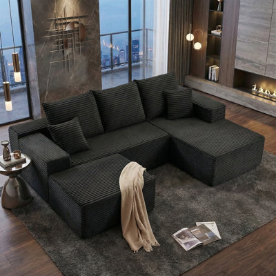 Boneless 107" W Modular Sectional Sofa with Ottoman,Modern U-Shaped Cloud Couch with Deep Seat,Comfy Corduroy 3-Seater Sofa for Living Room,No Assembly