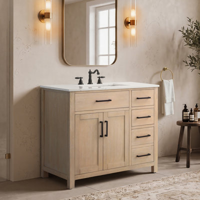 37 " W Freestanding Standard Free Standing Single Double Single Vanity Bathroom Vanity With Engineered Marble Top