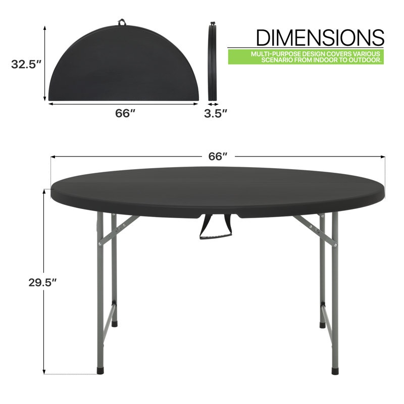 Plastic Round Folding Table, Portable Foldable Party Banquet Table for Camping Dining Outdoor Picnic, Black