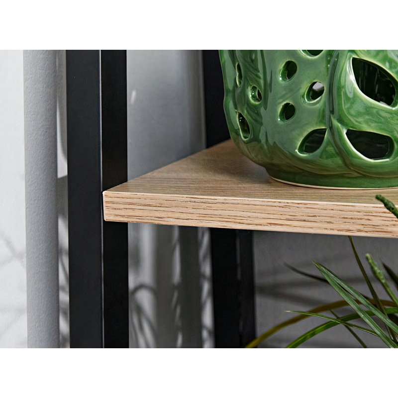 Dawnella 164cm H x 64cm W Steel Etagere Bookcase, Oak, Black