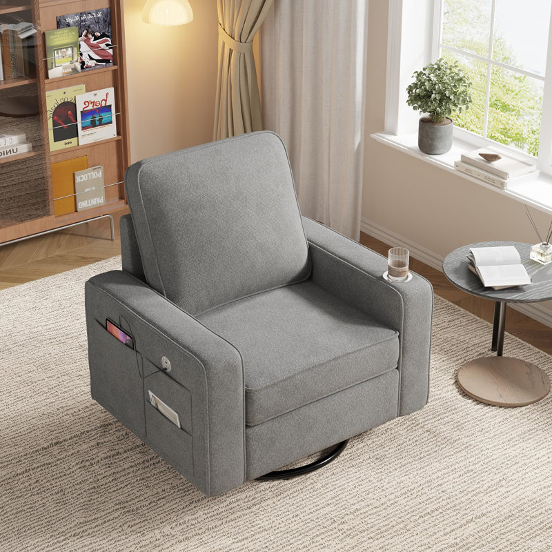 Chaise d'appoint pivotante carrée avec accoudoirs larges, H 37,8 po x l 36,2 po x P 31,1 po, Gris