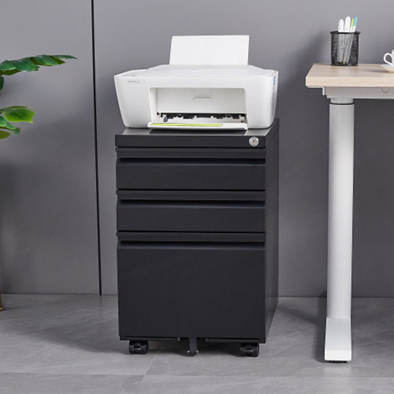 Classeur mobile 3 tiroirs avec serrure, classeur de bureau, armoire de salon, Noir