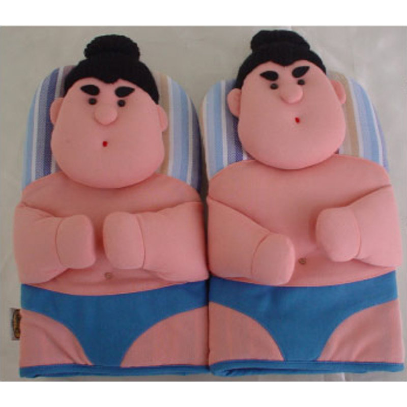 Novelty Pair Sumo Wrestlers Oven Gloves 100% Cotton Mitt Padded