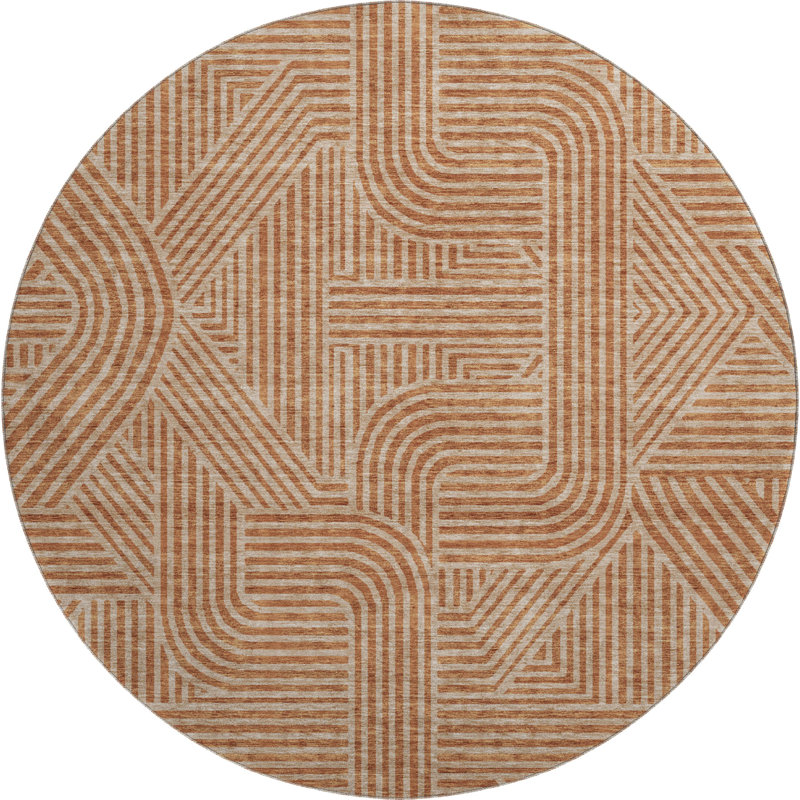 Premium Machine Washable Prisco Terracotta Rug, Round 8'