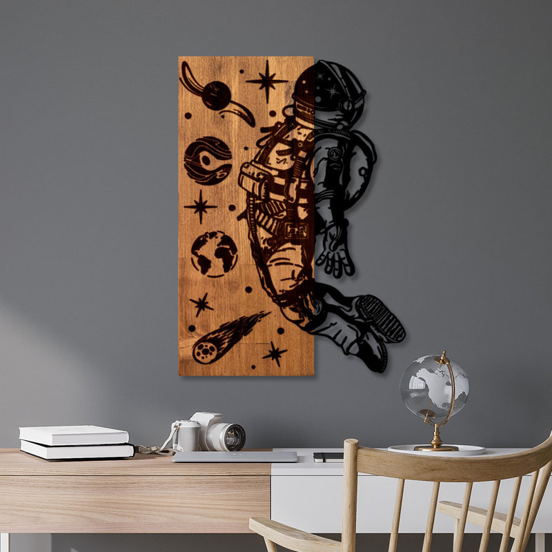 Elegant Decorative Wooden Wall Accessory, Walnut & Black, 16.5 x 22.8 x 1.2 inches | 50% Real Wood (1.2 in Thick) & 50% Metal (0.6 in Thick) | Unique Design, Adds Character to Any Space, Lightweight - 6.2 lbs
