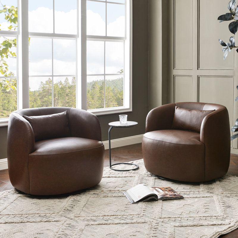 Bolton Bruschi 34" W Faux Leather Swivel Armchair, Brown