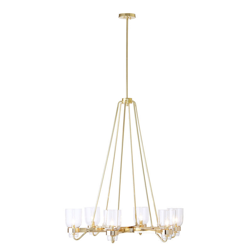 Elegant Brass Geometric 6-Light Chandelier with Clear Glass Shades