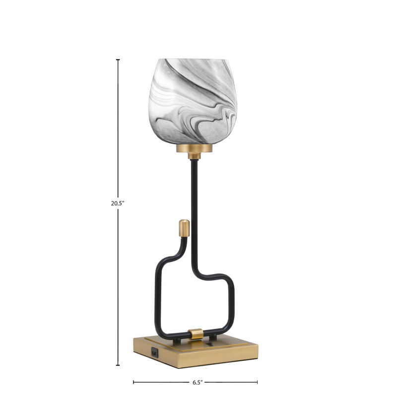 Lampe d'appoint Amarmula, avec ports USB, fini noir mat et laiton vieilli, verre tourbillon onyx 6 po, Doré