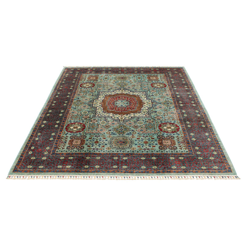 Tapis tribal turc bleu et gris 6 x 8