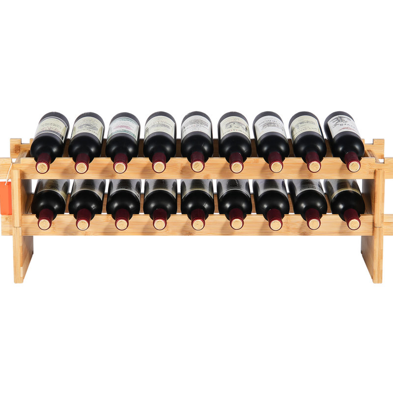 18 Bottle Stackable Modular Wine Rack Bamboo Wood Display Shelf 2-Tier