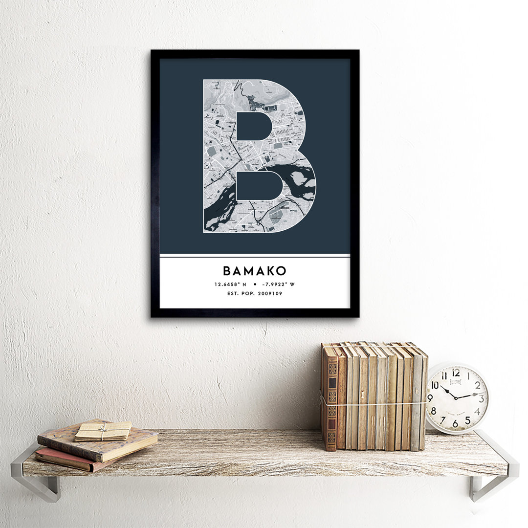 Bamako City Map Bamako Navy by Wee Blue Coo - Single Picture Frame Typography