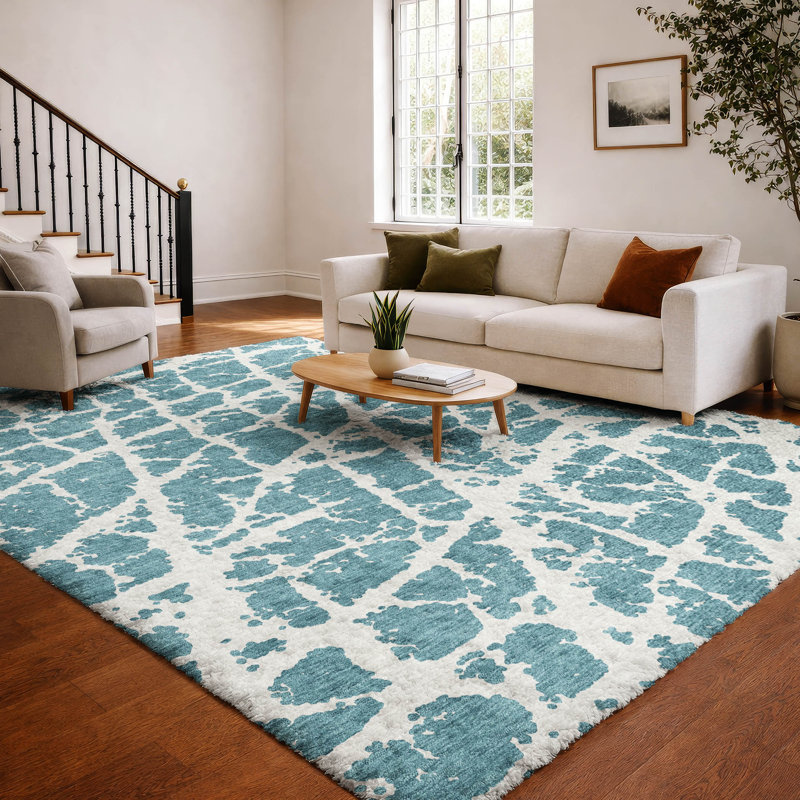 Premium Machine Washable Dream Shag ADS501 Crackle Rug, Teal, 9' x 12'